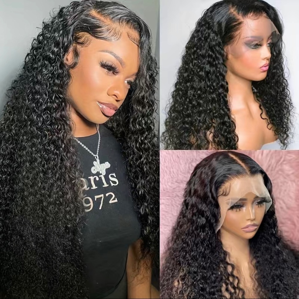 20” 180% Density Natural Black Kinky Curly 13x4 Lace Frontal Brazilian Hair Wig